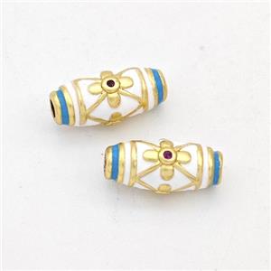 Copper Rice Beads White Enamel Gold Plated, approx 6-13mm [FD17203]