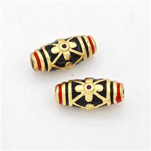 Copper Rice Beads Black Enamel Gold Plated, approx 6-13mm [FD17204]