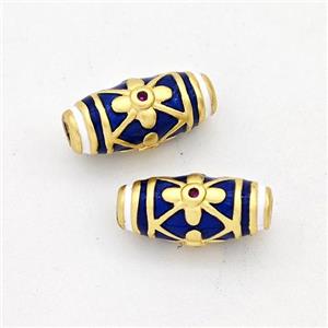 Copper Rice Beads Darkblue Enamel Gold Plated, approx 6-13mm [FD17205]