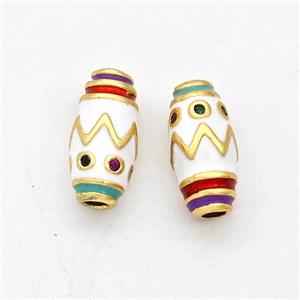 Copper Rice Beads Pave Zirconia White Enamel Gold Plated, approx 6-12mm [FD17208]