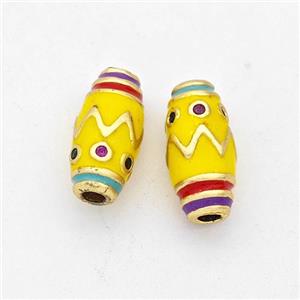 Copper Rice Beads Pave Zirconia Yellow Enamel Gold Plated, approx 6-12mm [FD17210]