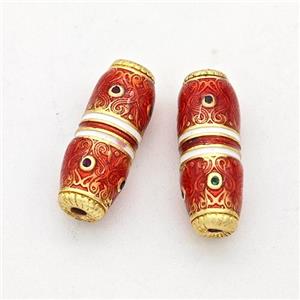 Copper Rice Beads Pave Zirconia Red Painted Gold Plated, approx 6-16mm [FD17219]