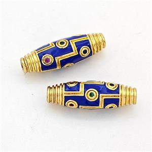 Copper Rice Beads Pave Zirconia Blue Enamel Gold Plated, approx 6-18mm [FD17221]