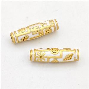 Copper Rice Beads White Enamel Gold Plated, approx 4.5-15.5mm [FD17222]