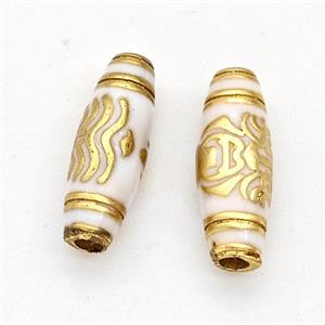 Copper Rice Beads White Enamel Gold Plated, approx 5-15mm [FD17233]