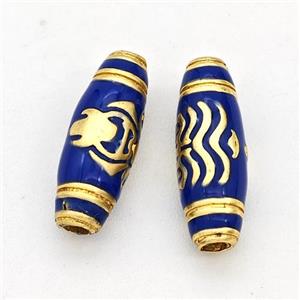 Copper Rice Beads Lapisblue Enamel Gold Plated, approx 5-15mm [FD17235]
