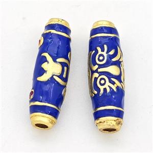 Copper Rice Beads Royalblue Enamel Gold Plated, approx 6-20mm [FD17238]