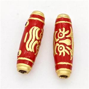 Copper Rice Beads Red Enamel Gold Plated, approx 6-20mm [FD17239]