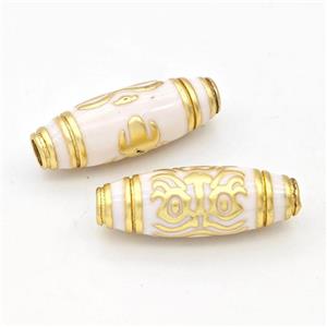 Copper Rice Beads White Enamel Large Hole Gold Plated, approx 9-25mm, 3mm hole [FD17241]