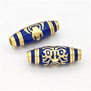 Copper Rice Beads Lapisblue Enamel Large Hole Gold Plated, approx 9-25mm, 3mm hole [FD17243]