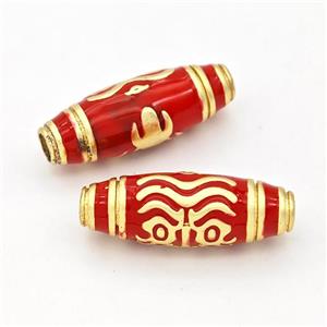 Copper Rice Beads Red Enamel Large Hole Gold Plated, approx 9-25mm, 3mm hole [FD17244]
