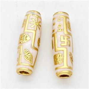 Copper Rice Beads White Enamel Large Hole Gold Plated, approx 7.5-25mm, 3mm hole [FD17246]