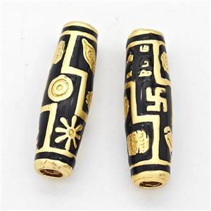 Copper Rice Beads Black Enamel Large Hole Gold Plated, approx 7.5-25mm, 3mm hole [FD17247]