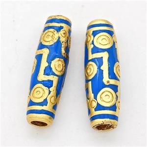 Copper Rice Beads Blue Enamel Large Hole Gold Plated, approx 7.5-25mm, 3mm hole [FD17249]