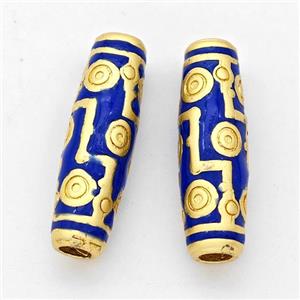 Copper Rice Beads Lapisblue Enamel Large Hole Gold Plated, approx 7.5-25mm, 3mm hole [FD17250]