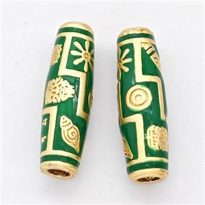 Copper Rice Beads Green Enamel Large Hole Gold Plated, approx 7.5-25mm, 3mm hole [FD17251]