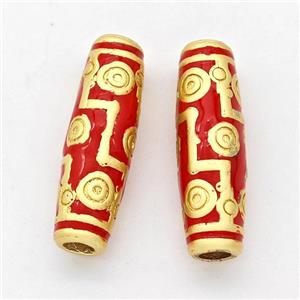 Copper Rice Beads Red Enamel Large Hole Gold Plated, approx 7.5-25mm, 3mm hole [FD17252]