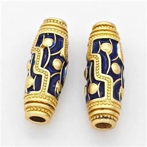 Copper Rice Beads Darkblue Enamel Large Hole Gold Plated, approx 10-28mm, 4mm hole [FD17255]