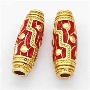 Copper Rice Beads Red Enamel Large Hole Gold Plated, approx 10-28mm, 4mm hole [FD17257]