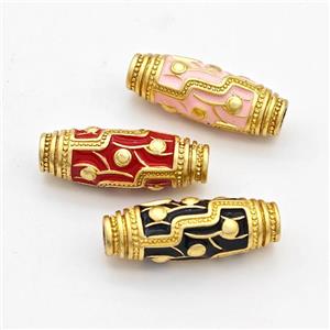 Copper Rice Beads Enamel Large Hole Gold Plated Mixed, approx 10-28mm, 4mm hole [FD17258]
