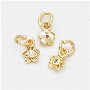 Copper Flower Pendant Pave Zirconia Gold Plated, approx 4mm [FD17268]