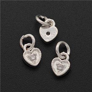 Copper Heart Pendant Pave Zirconia Shiny Silver, approx 4mm [FD17270]
