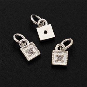 Copper Square Pendant Pave Zirconia Shiny Silver, approx 4mm [FD17271]
