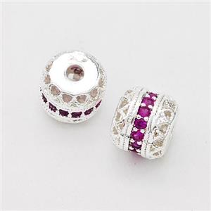 Copper Rondelle Beads Micro Pave Zirconia Hollow Shiny Silver, approx 8mm [FD17280]