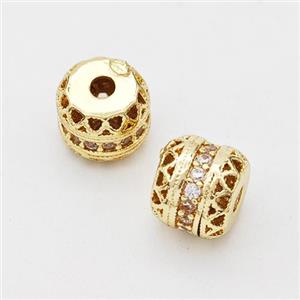 Copper Rondelle Beads Micro Pave Zirconia Hollow Gold Plated, approx 8mm [FD17281]