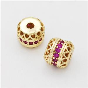 Copper Rondelle Beads Micro Pave Zirconia Hollow Gold Plated, approx 8mm [FD17282]