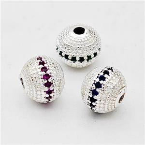Copper Round Beads Micro Pave Zirconia Shiny Silver Mixed, approx 8mm [FD17286]