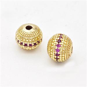 Copper Round Beads Micro Pave Fuchsia Zirconia Gold Plated, approx 8mm [FD17287]