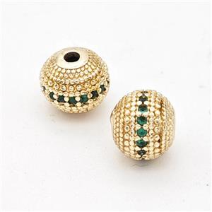 Copper Round Beads Micro Pave Green Zirconia Gold Plated, approx 8mm [FD17288]