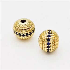Copper Round Beads Micro Pave Darkblue Zirconia Gold Plated, approx 8mm [FD17289]