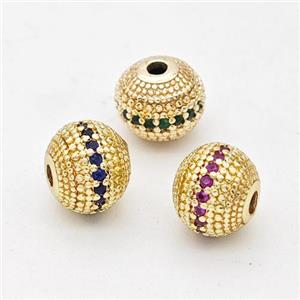 Copper Round Beads Micro Pave Zirconia Gold Plated Mixed, approx 8mm [FD17290]