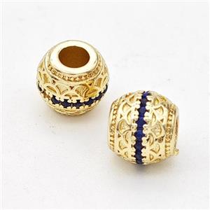 Copper Round Beads Micro Pave Blue Zirconia Large Hole Gold Plated, approx 8mm, 4mm hole [FD17295]