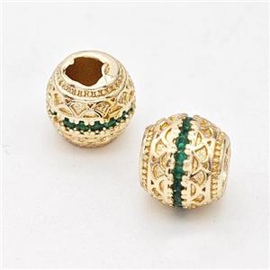 Copper Round Beads Micro Pave Green Zirconia Large Hole Gold Plated, approx 8mm, 4mm hole [FD17296]