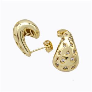 Copper Comma Stud Earrings Micropave Zirconia Hollow Gold Plated, approx 14-20mm [FD17311-S]