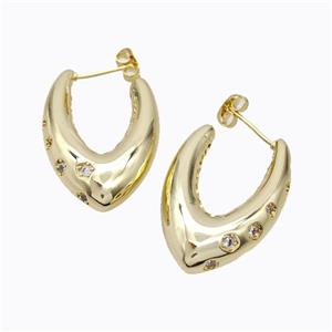 Copper Stud Earrings Micro Pave Zirconia V-Shape Hollow Gold Plated, approx 21-32mm [FD17320]