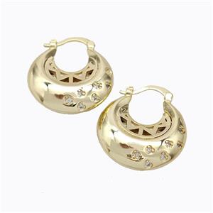 Copper Latchback Earrings Micro Pave Zirconia C-Shape Hollow Gold Plated, approx 23mm [FD17321]