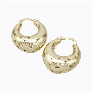Copper Latchback Earrings Micro Pave Zirconia C-Shape Hollow Gold Plated, approx 24-30mm [FD17322]