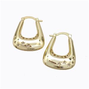 Copper Latchback Earrings Micro Pave Zirconia Bag-Shape Hollow Gold Plated, approx 20-28mm [FD17323]