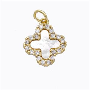 Copper Clover Pendant Pave Zirconia Shell Gold Plated, approx 13mm [FD17325]