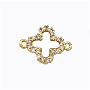 Copper Clover Connector Pave Zirconia Shell Gold Plated, approx 13mm [FD17326]
