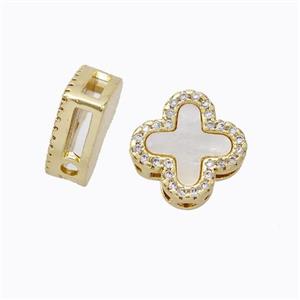 Copper Clover Beads Pave Zirconia Shell Gold Plated, approx 13mm [FD17327]