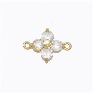Copper Clover Connector Pave Zirconia Gold Plated, approx 10mm [FD17337]