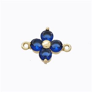 Copper Clover Connector Pave Blue Zirconia Gold Plated, approx 10mm [FD17338]