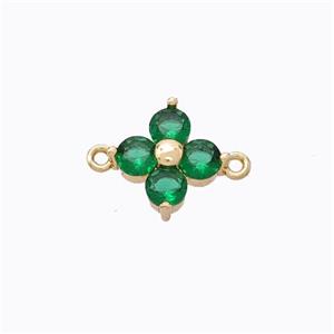 Copper Clover Connector Pave Green Zirconia Gold Plated, approx 10mm [FD17339]