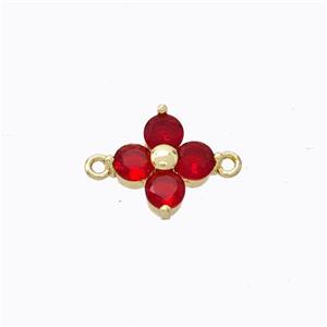 Copper Clover Connector Pave Red Zirconia Gold Plated, approx 10mm [FD17340]