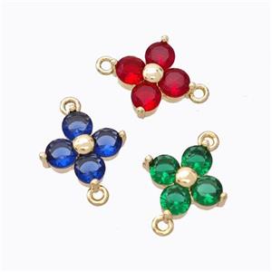Copper Clover Connector Pave Zirconia Gold Plated Mixed, approx 10mm [FD17341]